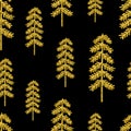 Seamless pattern Christmas trees gold silhouettes glitter vector illustration Royalty Free Stock Photo